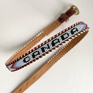 Vintage ‘Canada’ Beaded Western Laced Leather Belt